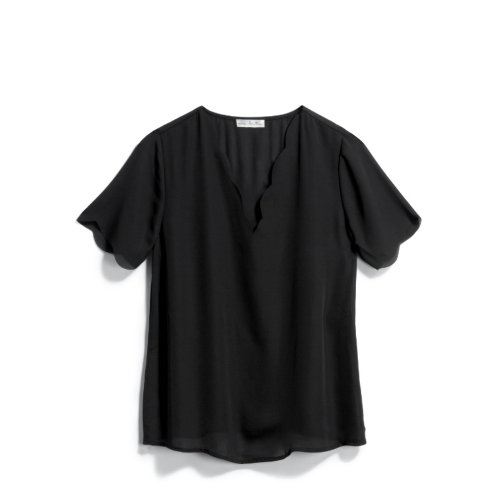 Scalloped neck and sleeve top
